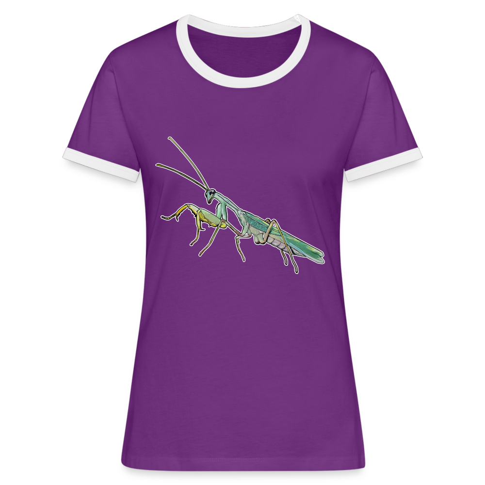 Frauen Kontrast-T-Shirt Sphodromantis lineola male - Lila/Weiß