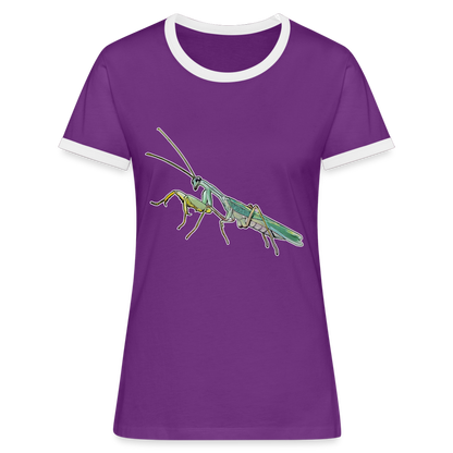 Frauen Kontrast-T-Shirt Sphodromantis lineola male - Lila/Weiß