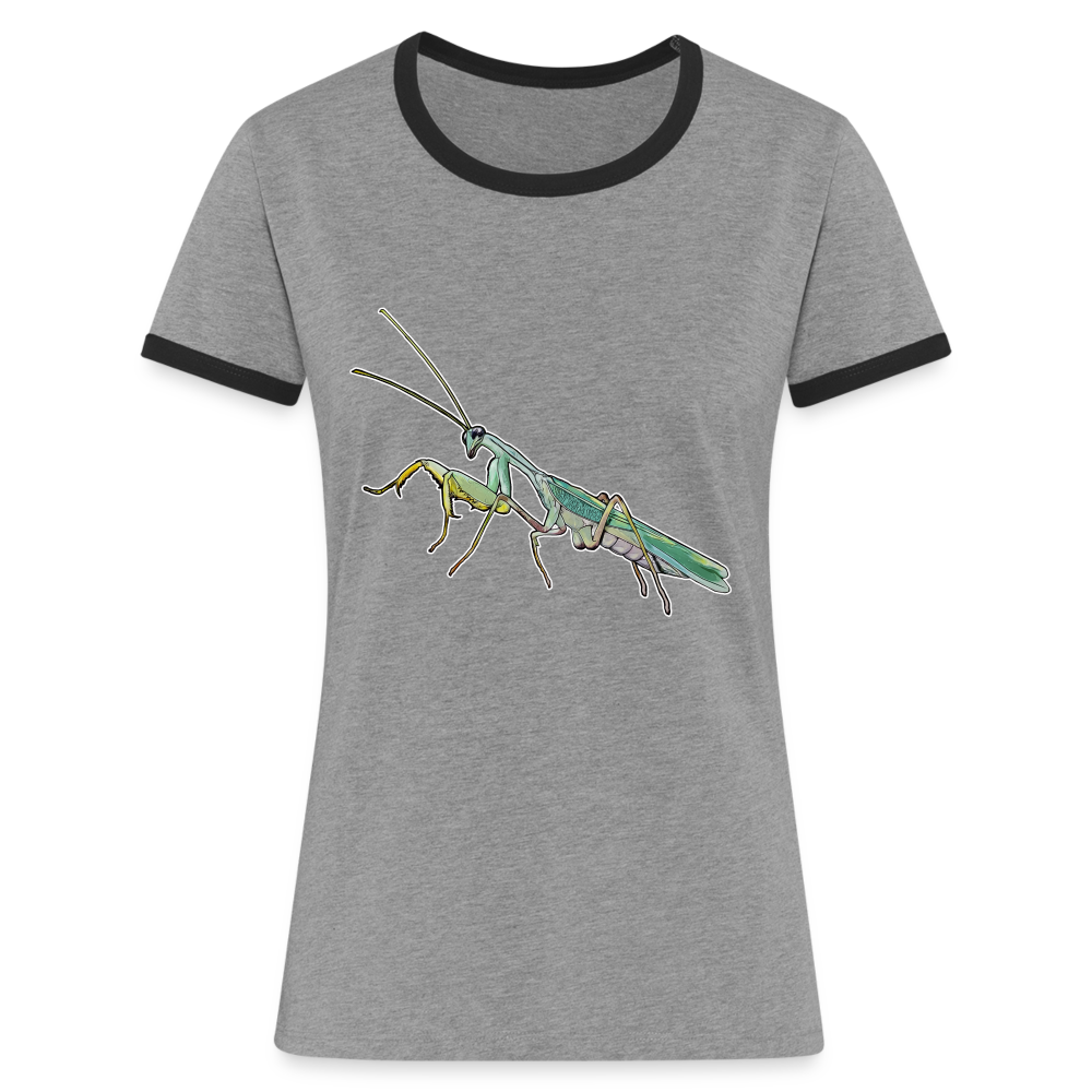 Frauen Kontrast-T-Shirt Sphodromantis lineola male - Grau meliert/Schwarz