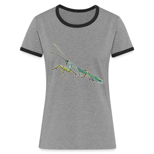 Frauen Kontrast-T-Shirt Sphodromantis lineola male - Grau meliert/Schwarz
