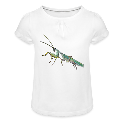 Mädchen-T-Shirt mit Raffungen Sphodromantis lineola male - weiß