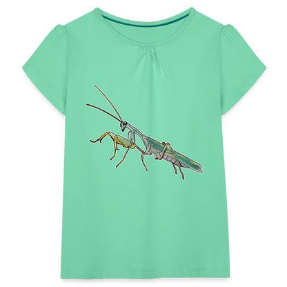 Mädchen-T-Shirt mit Raffungen Sphodromantis lineola male - Mintgrün