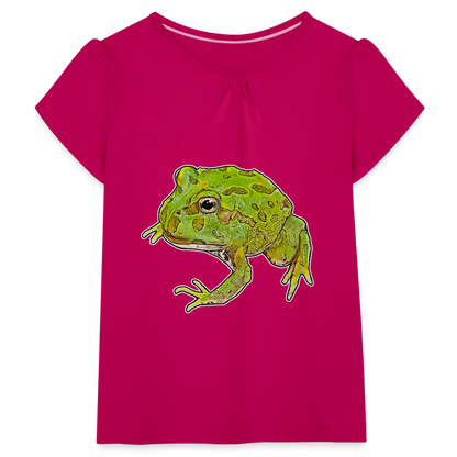 Mädchen-T-Shirt mit Raffungen Ceratophrys cranwelli Peppermint Blue - Fuchsia