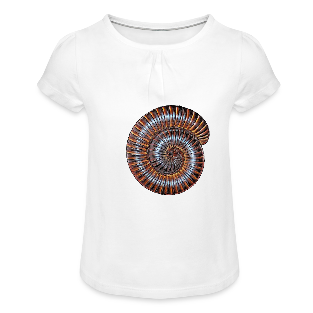 Mädchen-T-Shirt mit Raffungen Archispirostreptus gigas - weiß