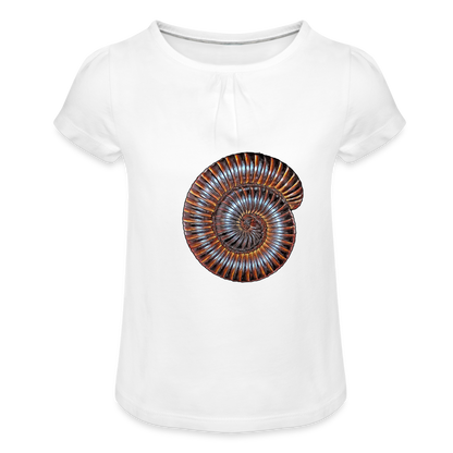 Mädchen-T-Shirt mit Raffungen Archispirostreptus gigas - weiß