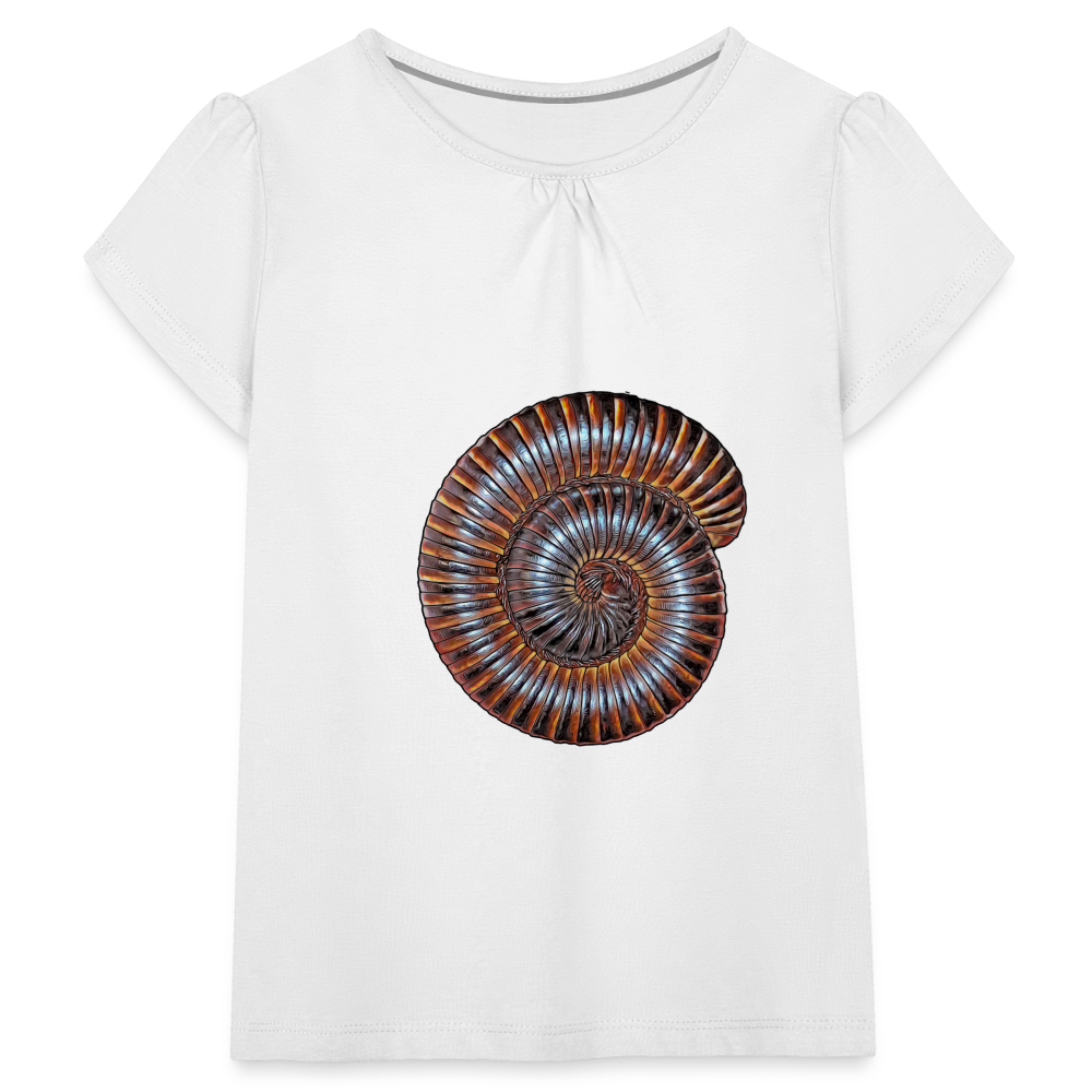 Mädchen-T-Shirt mit Raffungen Archispirostreptus gigas - weiß
