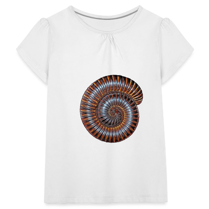 Mädchen-T-Shirt mit Raffungen Archispirostreptus gigas - weiß