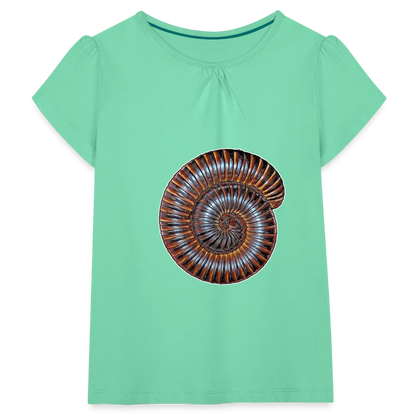 Mädchen-T-Shirt mit Raffungen Archispirostreptus gigas - Mintgrün