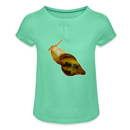 Mädchen-T-Shirt mit Raffungen Achatina reticulata Low Poly - Mintgrün