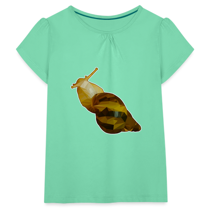 Mädchen-T-Shirt mit Raffungen Achatina reticulata Low Poly - Mintgrün