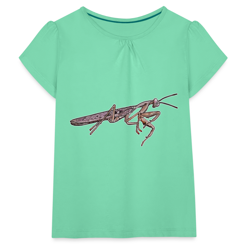 Mädchen-T-Shirt mit Raffungen Rhombodera kirbyi male - Mintgrün