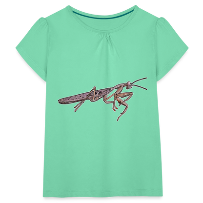 Mädchen-T-Shirt mit Raffungen Rhombodera kirbyi male - Mintgrün