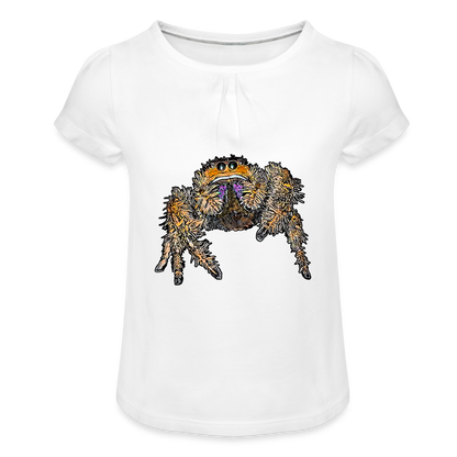 Mädchen-T-Shirt mit Raffungen Phidippus regius Everglades female - weiß