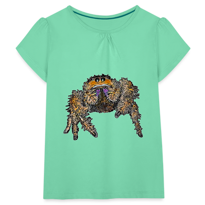 Mädchen-T-Shirt mit Raffungen Phidippus regius Everglades female - Mintgrün