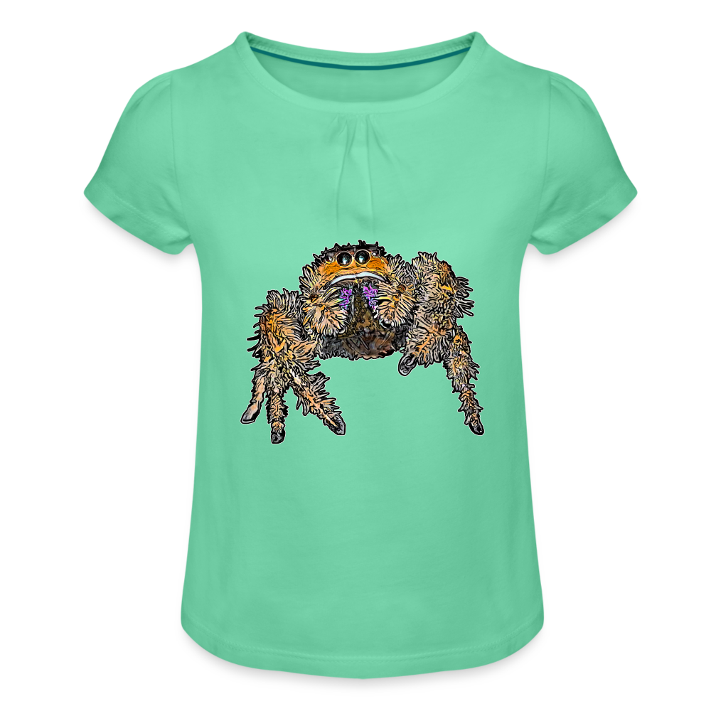 Mädchen-T-Shirt mit Raffungen Phidippus regius Everglades female - Mintgrün