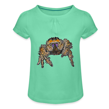 Mädchen-T-Shirt mit Raffungen Phidippus regius Everglades female - Mintgrün