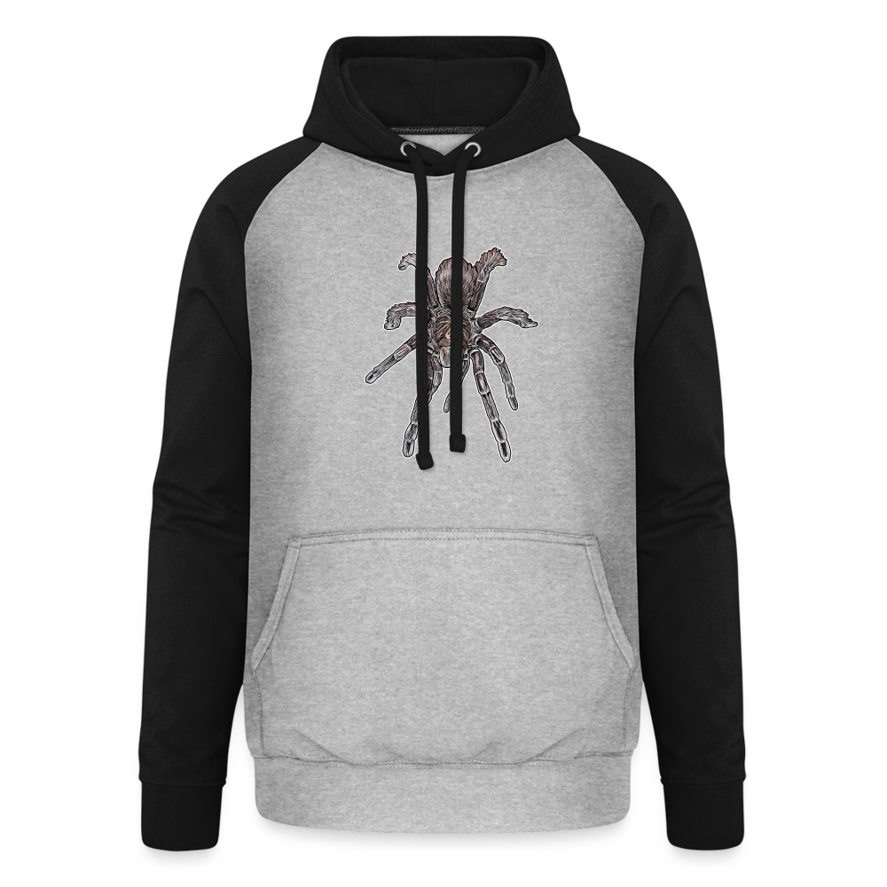 Unisex Baseball Hoodie Pamphobeteus sp Machala juvenile - Grau meliert/Schwarz