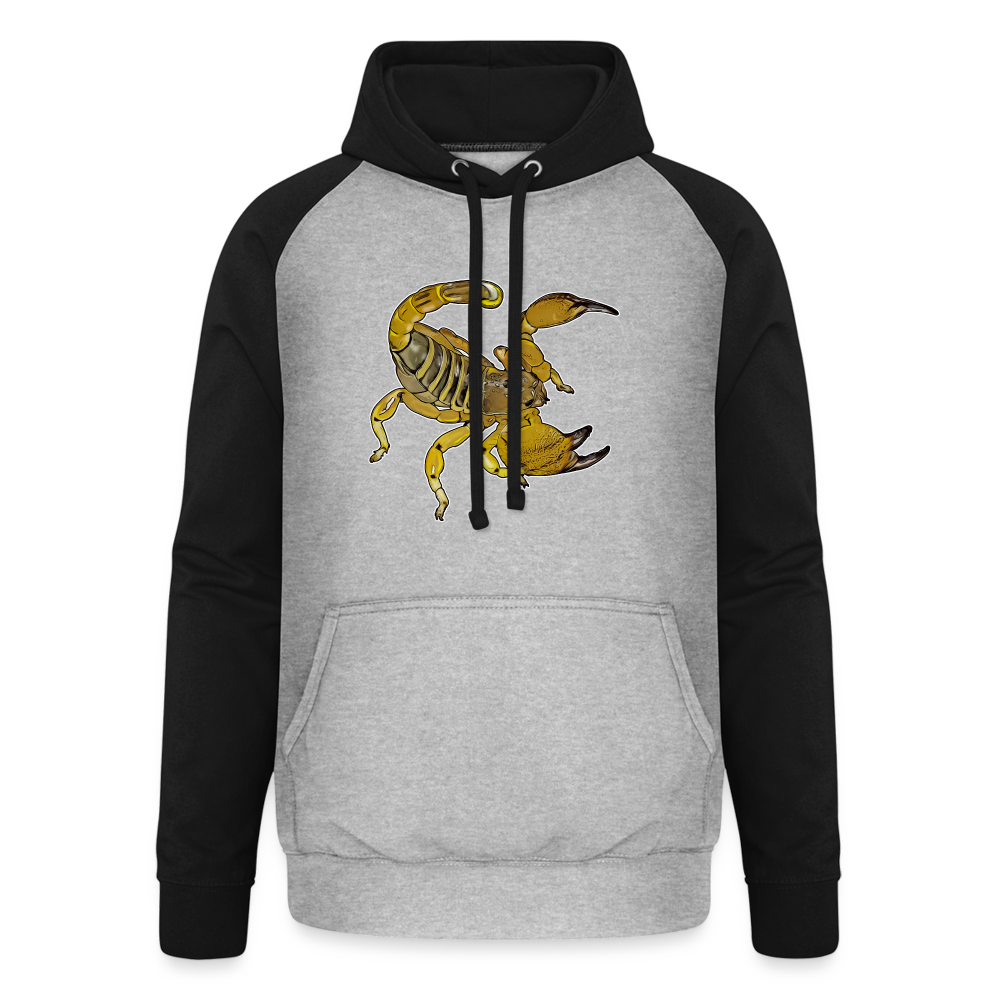 Unisex Baseball Hoodie Scorpio maurus palmatus - Grau meliert/Schwarz