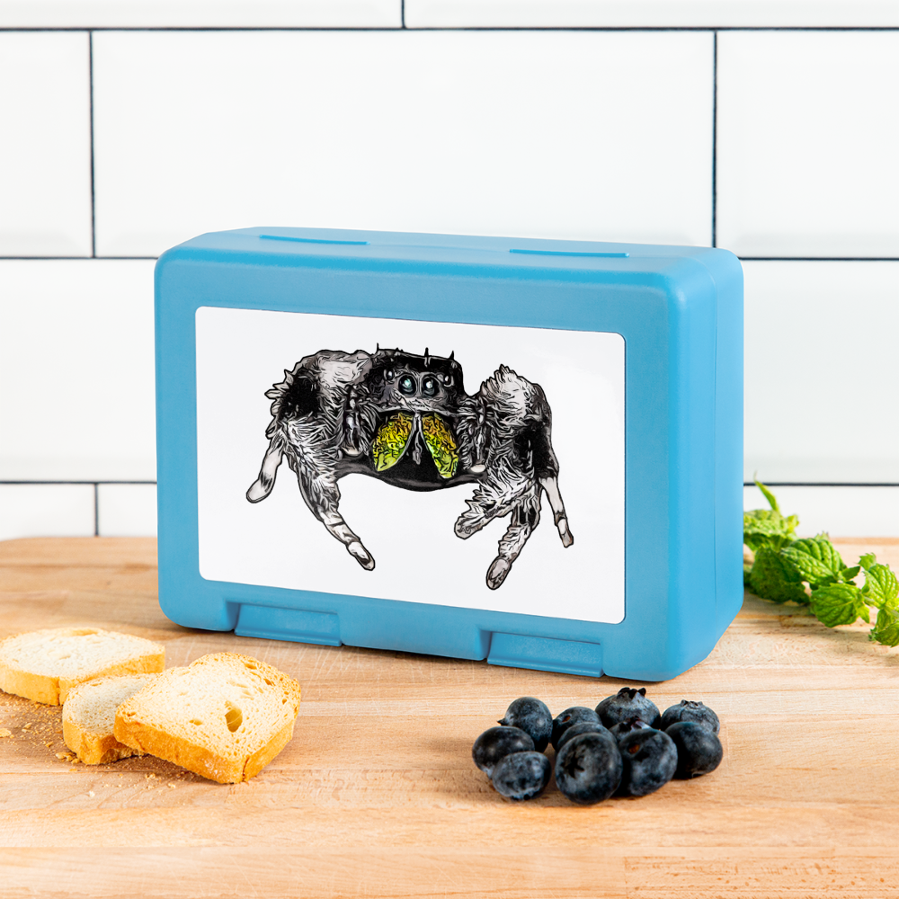 Lunchbox Phidippus regius Rastafari male - Saphirblau