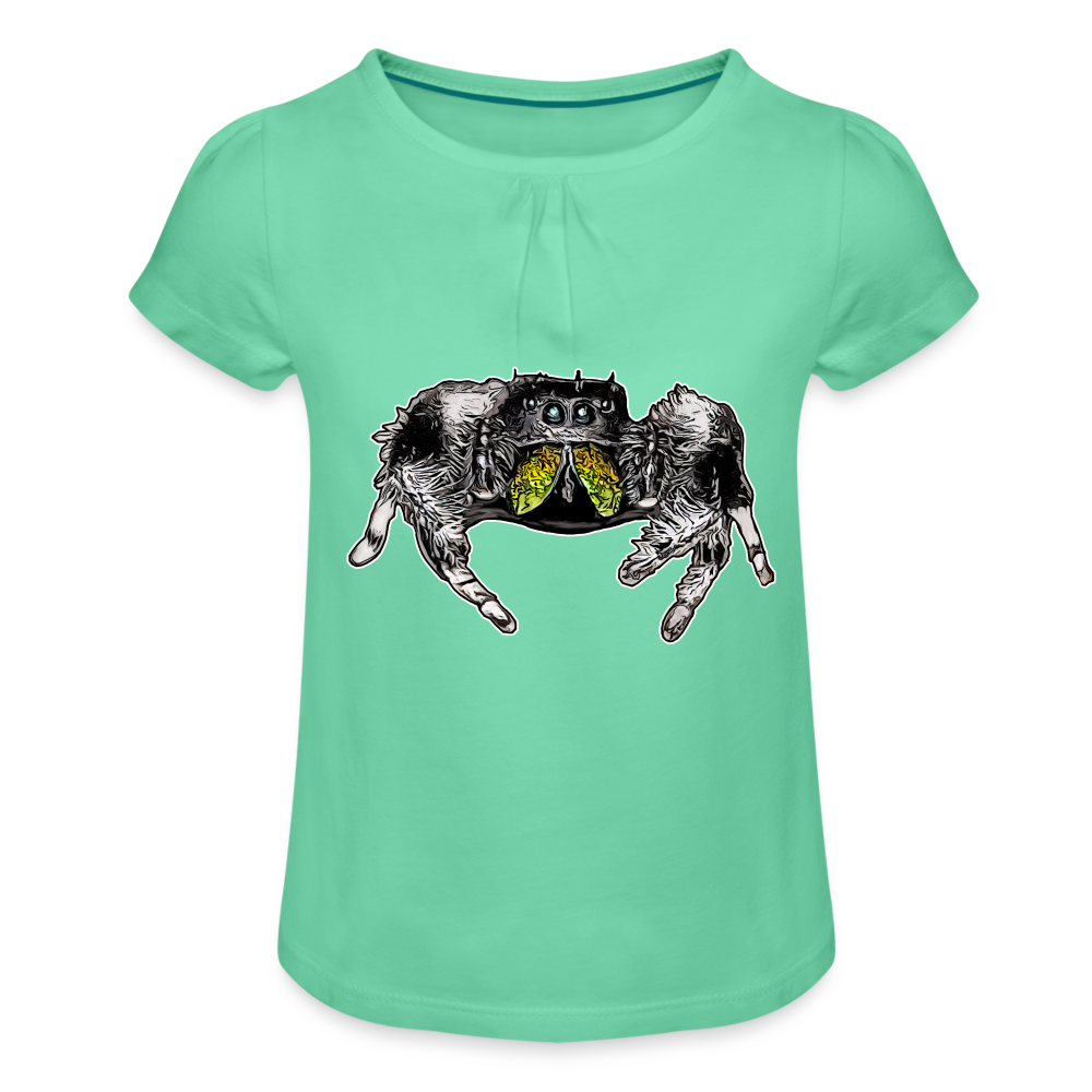 Mädchen-T-Shirt mit Raffungen Phidippus regius Rastafari male - Mintgrün