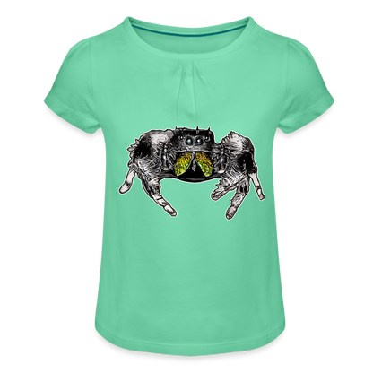 Mädchen-T-Shirt mit Raffungen Phidippus regius Rastafari male - Mintgrün