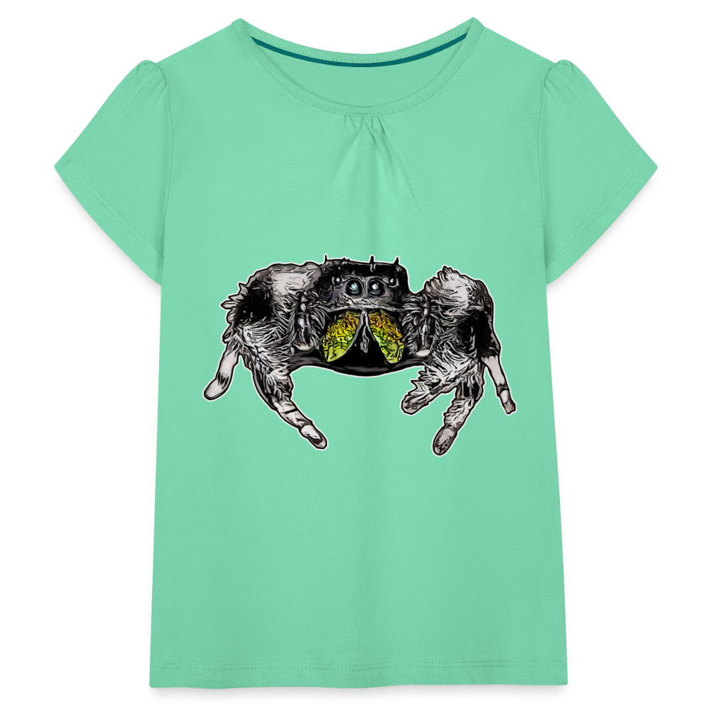Mädchen-T-Shirt mit Raffungen Phidippus regius Rastafari male - Mintgrün
