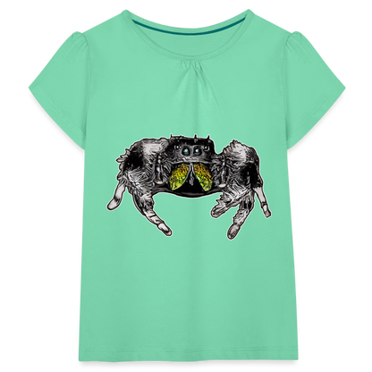 Mädchen-T-Shirt mit Raffungen Phidippus regius Rastafari male - Mintgrün