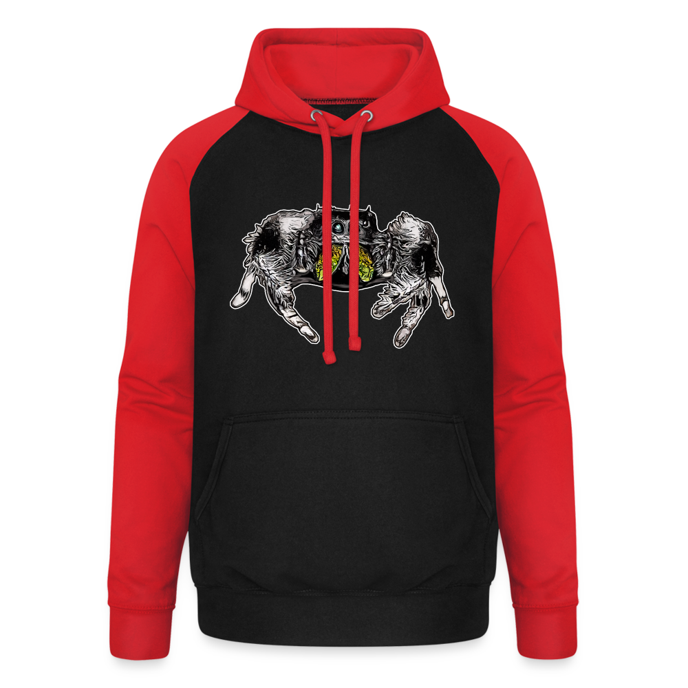 Unisex Baseball Hoodie Phidippus regius Rastafari male - Schwarz/Rot