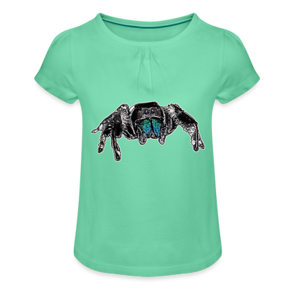 Mädchen-T-Shirt mit Raffungen Phidippus regius Everglades male - Mintgrün