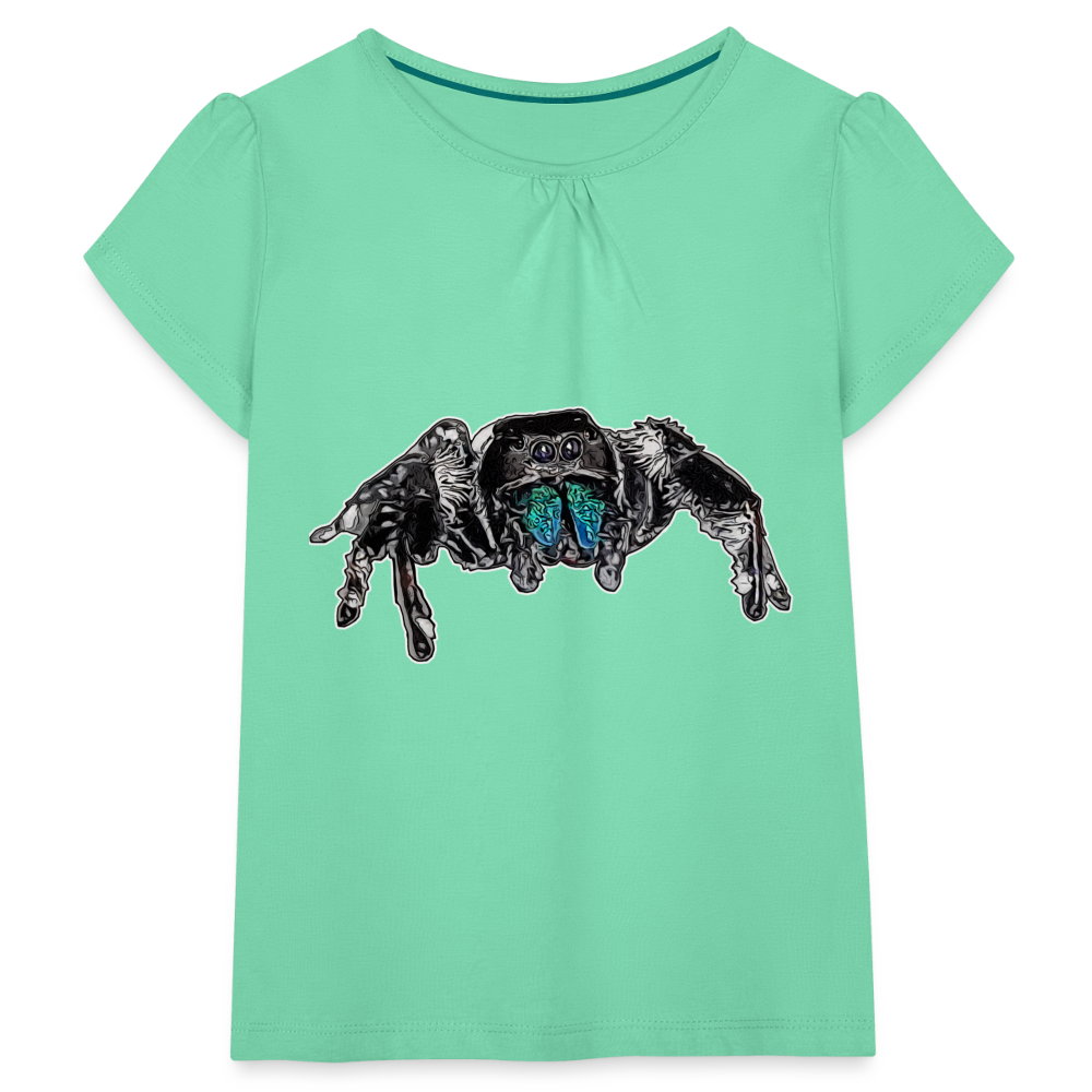 Mädchen-T-Shirt mit Raffungen Phidippus regius Everglades male - Mintgrün