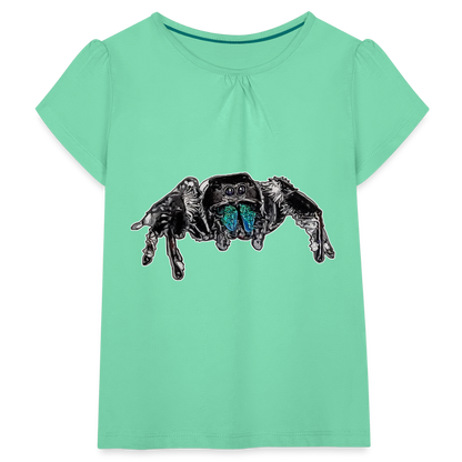 Mädchen-T-Shirt mit Raffungen Phidippus regius Everglades male - Mintgrün