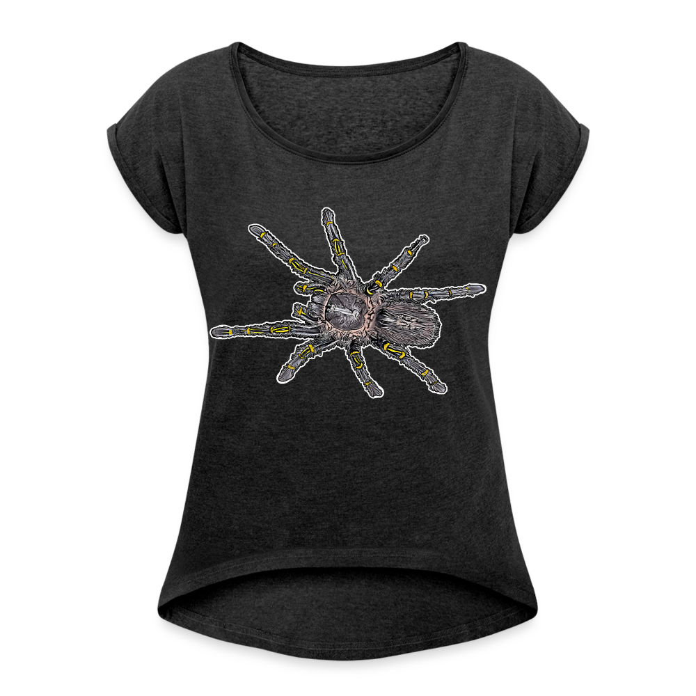 Frauen T-Shirt mit gerollten Ärmeln Grammostola pulchripes - Schwarz meliert