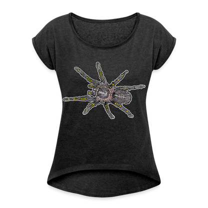 Frauen T-Shirt mit gerollten Ärmeln Grammostola pulchripes - Schwarz meliert