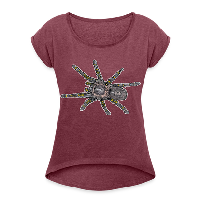 Frauen T-Shirt mit gerollten Ärmeln Grammostola pulchripes - Bordeauxrot meliert