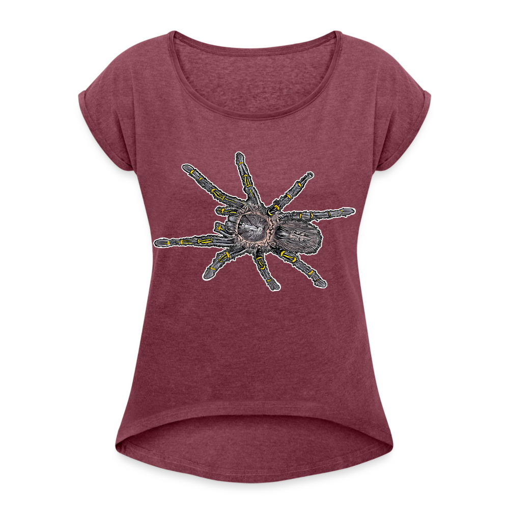 Frauen T-Shirt mit gerollten Ärmeln Grammostola pulchripes - Bordeauxrot meliert