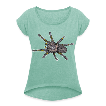 Frauen T-Shirt mit gerollten Ärmeln Grammostola pulchripes - Minze meliert