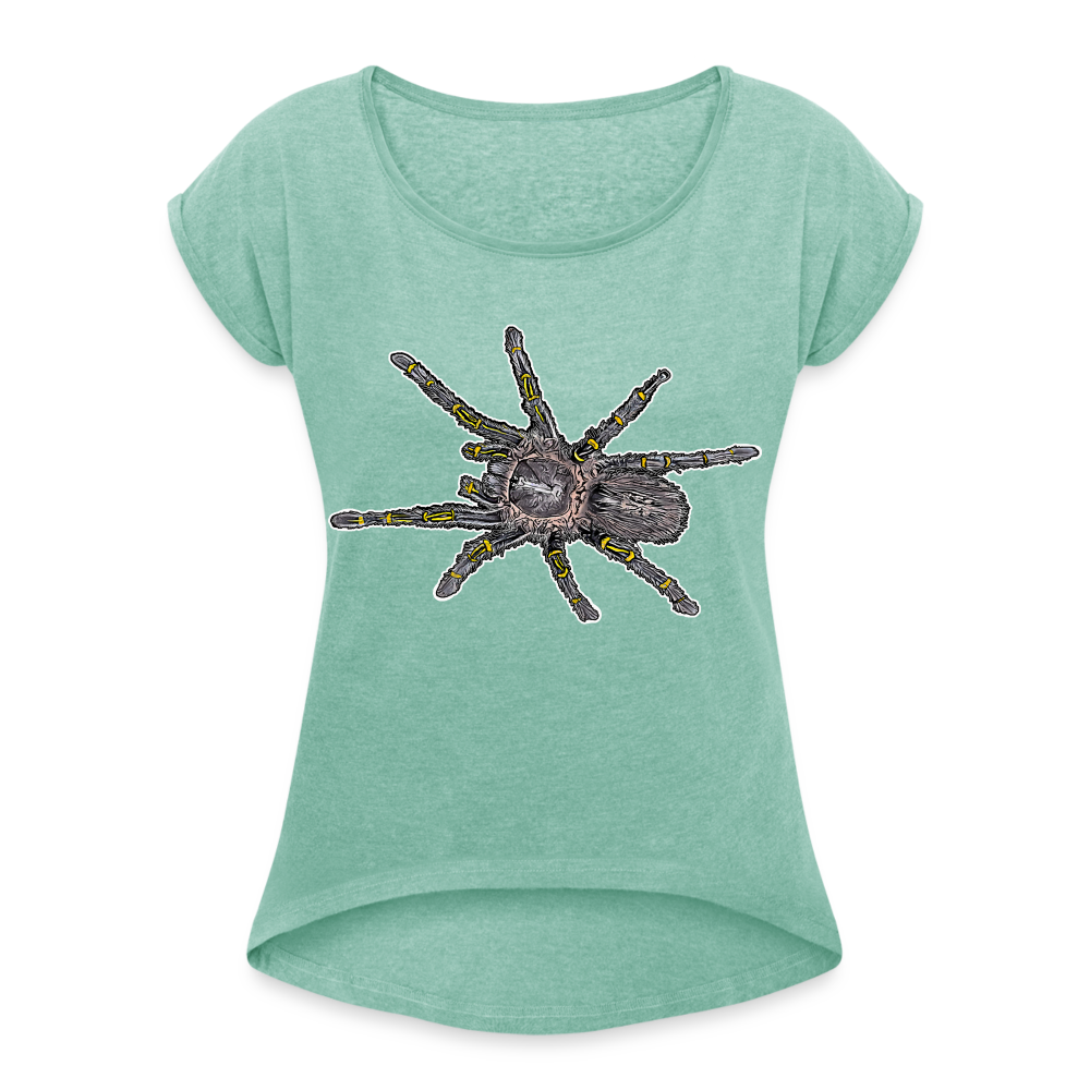 Frauen T-Shirt mit gerollten Ärmeln Grammostola pulchripes - Minze meliert