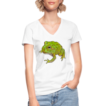Frauen T-Shirt mit V-Ausschnitt Ceratophrys cranwelli Peppermint Blue - weiß