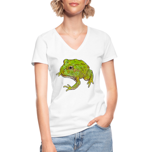 Frauen T-Shirt mit V-Ausschnitt Ceratophrys cranwelli Peppermint Blue - weiß