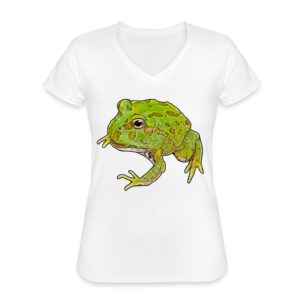 Frauen T-Shirt mit V-Ausschnitt Ceratophrys cranwelli Peppermint Blue - weiß
