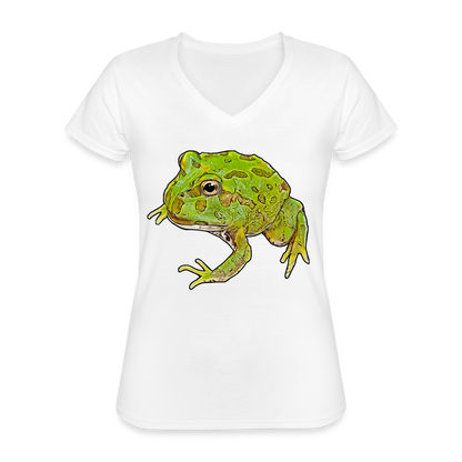 Frauen T-Shirt mit V-Ausschnitt Ceratophrys cranwelli Peppermint Blue - weiß