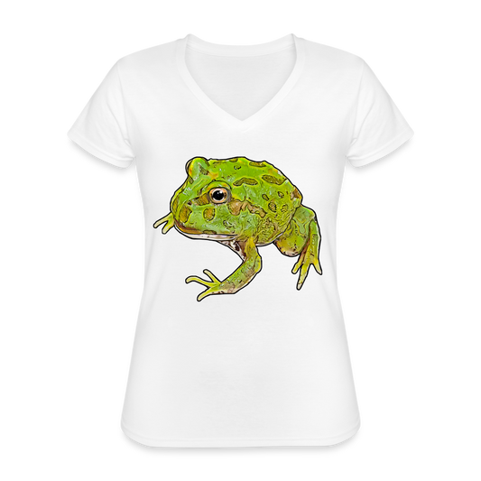 Frauen T-Shirt mit V-Ausschnitt Ceratophrys cranwelli Peppermint Blue - weiß