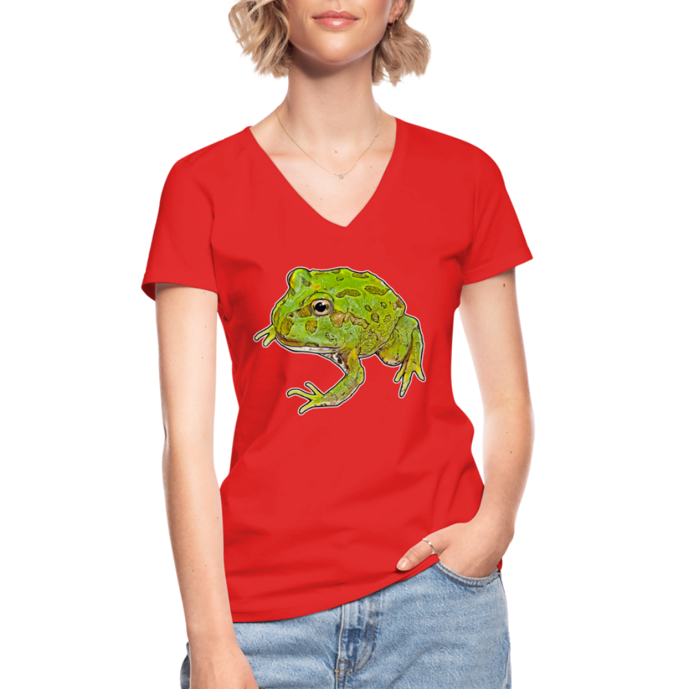 Frauen T-Shirt mit V-Ausschnitt Ceratophrys cranwelli Peppermint Blue - Rot