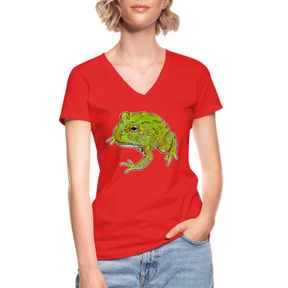 Frauen T-Shirt mit V-Ausschnitt Ceratophrys cranwelli Peppermint Blue - Rot