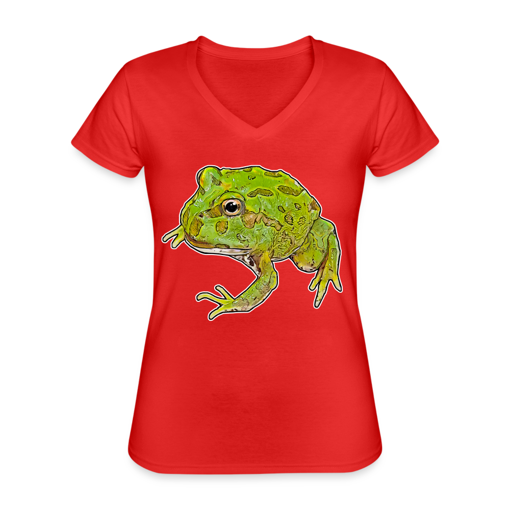 Frauen T-Shirt mit V-Ausschnitt Ceratophrys cranwelli Peppermint Blue - Rot