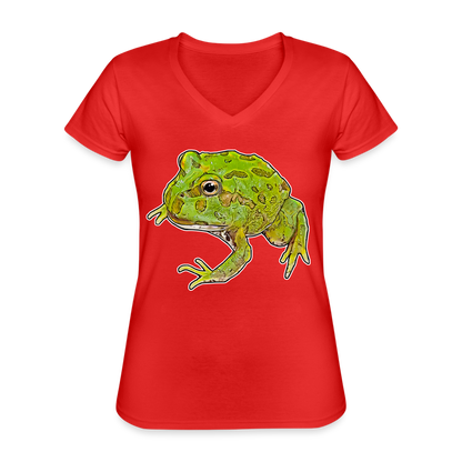 Frauen T-Shirt mit V-Ausschnitt Ceratophrys cranwelli Peppermint Blue - Rot