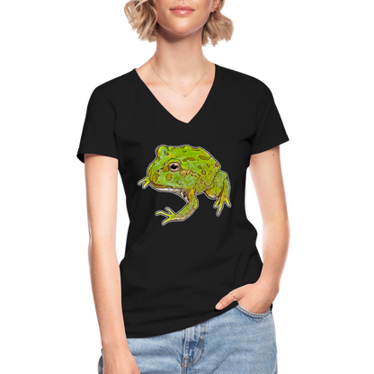 Frauen T-Shirt mit V-Ausschnitt Ceratophrys cranwelli Peppermint Blue - Schwarz