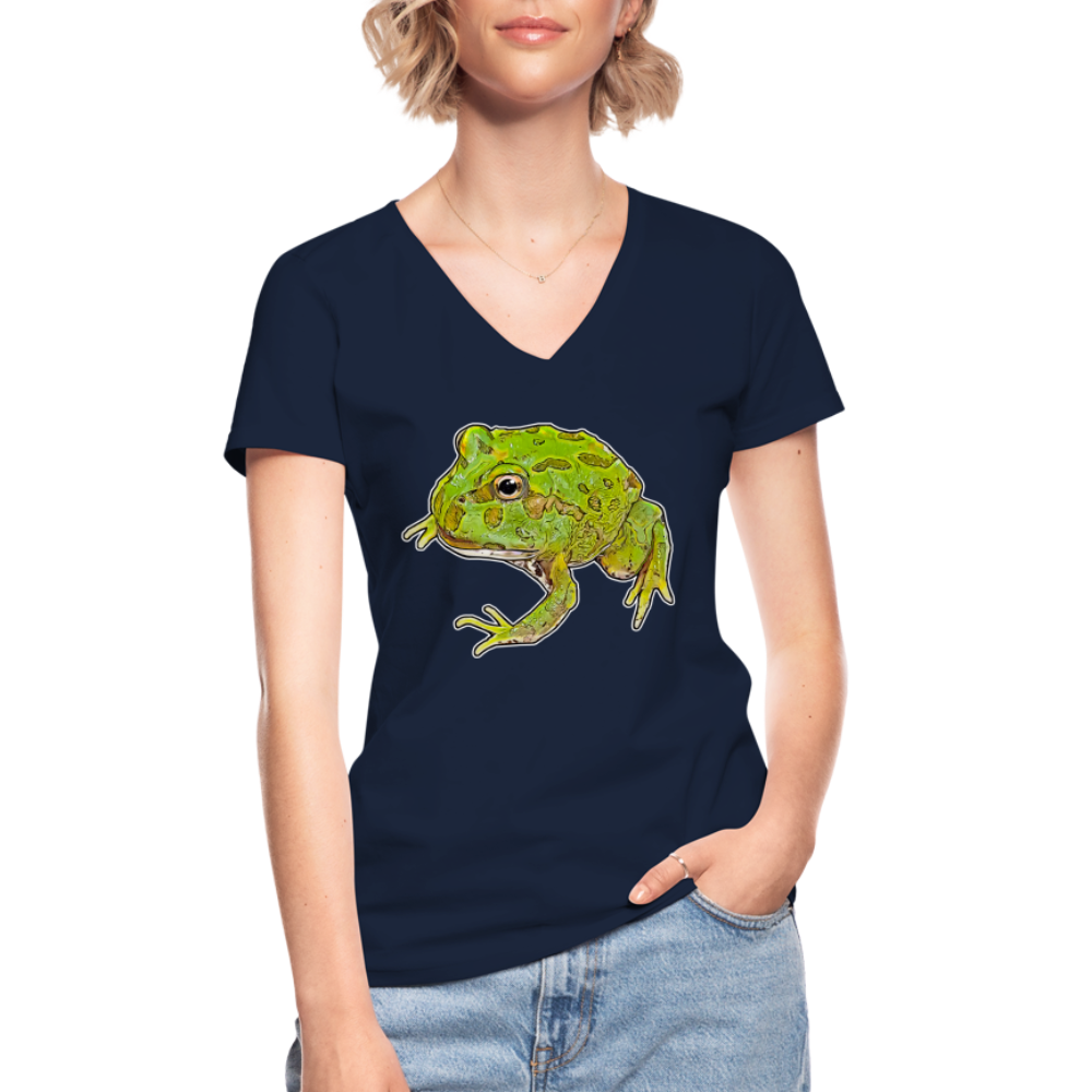 Frauen T-Shirt mit V-Ausschnitt Ceratophrys cranwelli Peppermint Blue - Navy