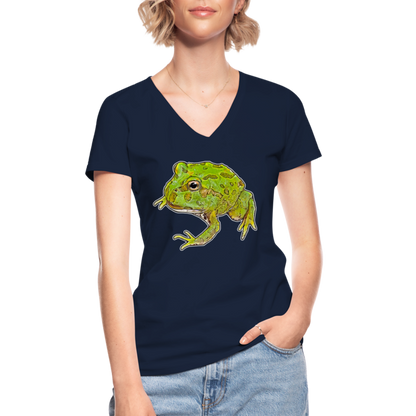 Frauen T-Shirt mit V-Ausschnitt Ceratophrys cranwelli Peppermint Blue - Navy