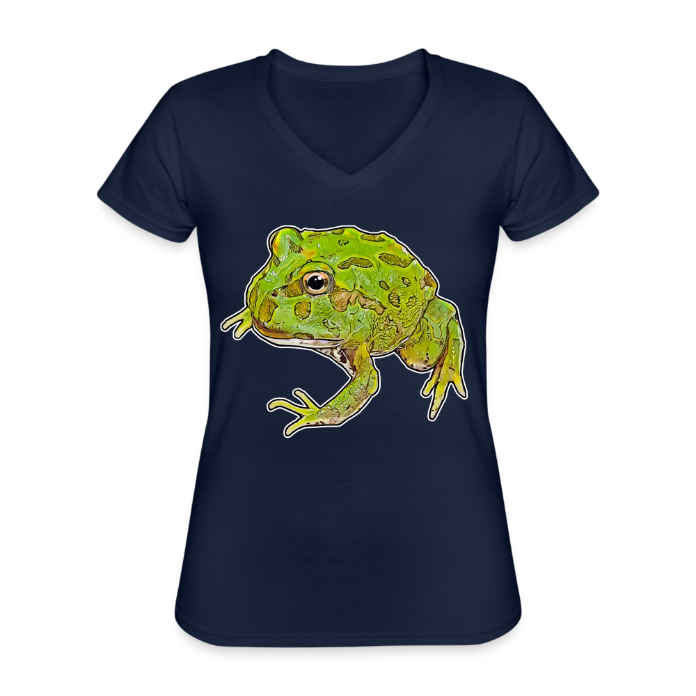 Frauen T-Shirt mit V-Ausschnitt Ceratophrys cranwelli Peppermint Blue - Navy